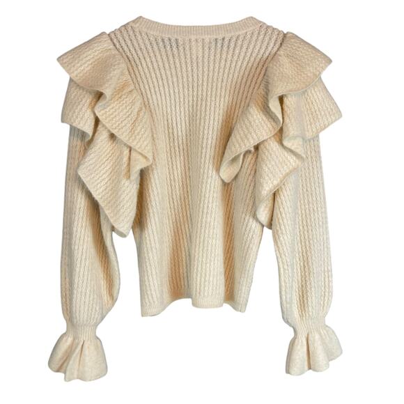 Rachel Parcell Ruffle Sleeve Pointelle Crew Neck Long Sleeve Sweater Cream XL - Picture 4 of 7